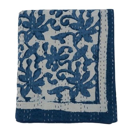SARO LIFESTYLE SARO TH321.IN5060 50 x 60 in. Floral Kantha Stitch Throw with Block Print Design TH321.IN5060